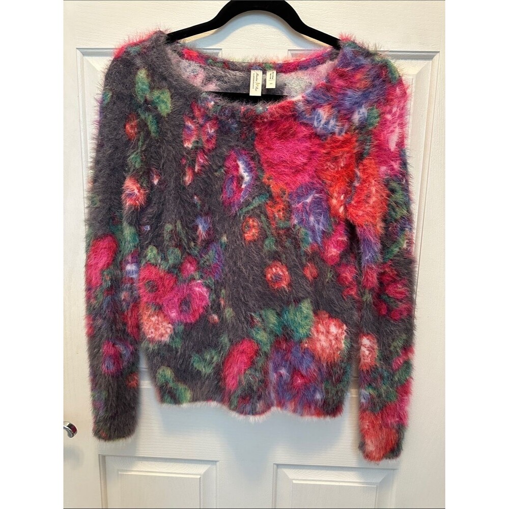 Anthropologie Eyelash Floral Sweater - Gray, Pink, Red, Green, Purple XS